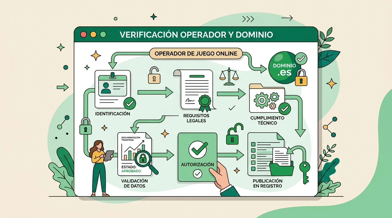 Pantalla abstracta de comprobación oficial con pasos de verificación y candados discretos
