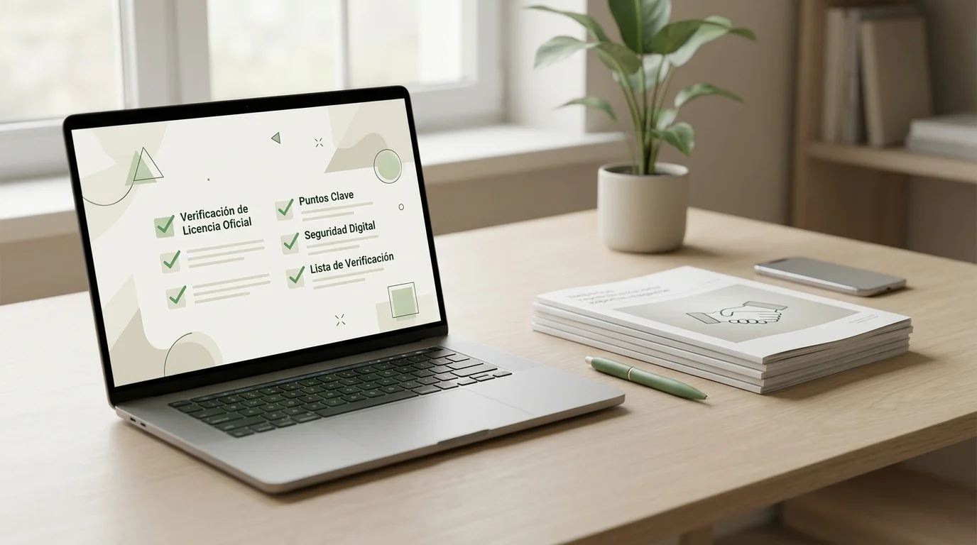 Mesa de trabajo con una lista de comprobación sobre casino online, seguridad y autorización